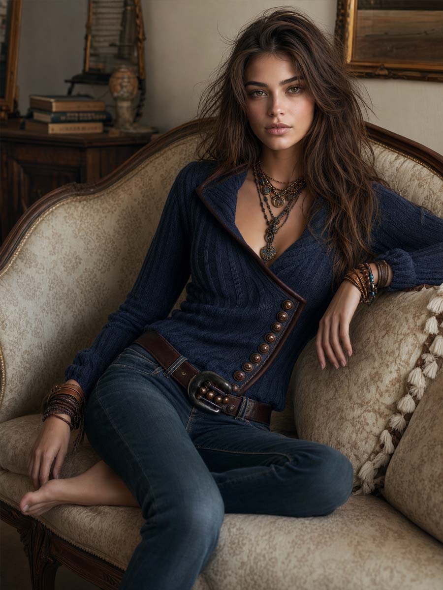 Women’s Asymmetrical Zip Contrast Trim Knit Jacket