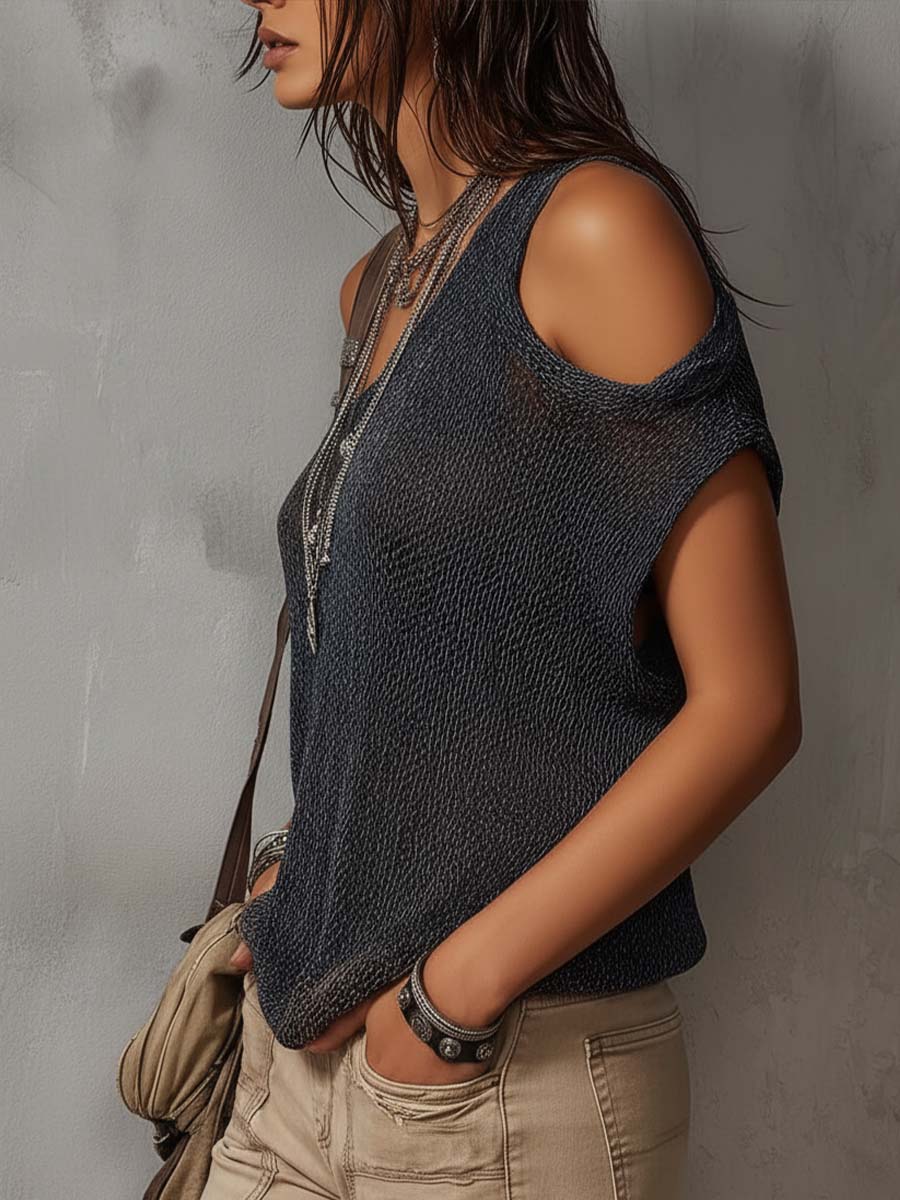 Women’s Vintage One Shoulder Knit Blouse
