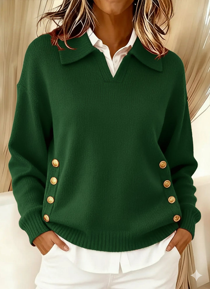 Women’s Collared V-Neck Long Sleeve Sweater