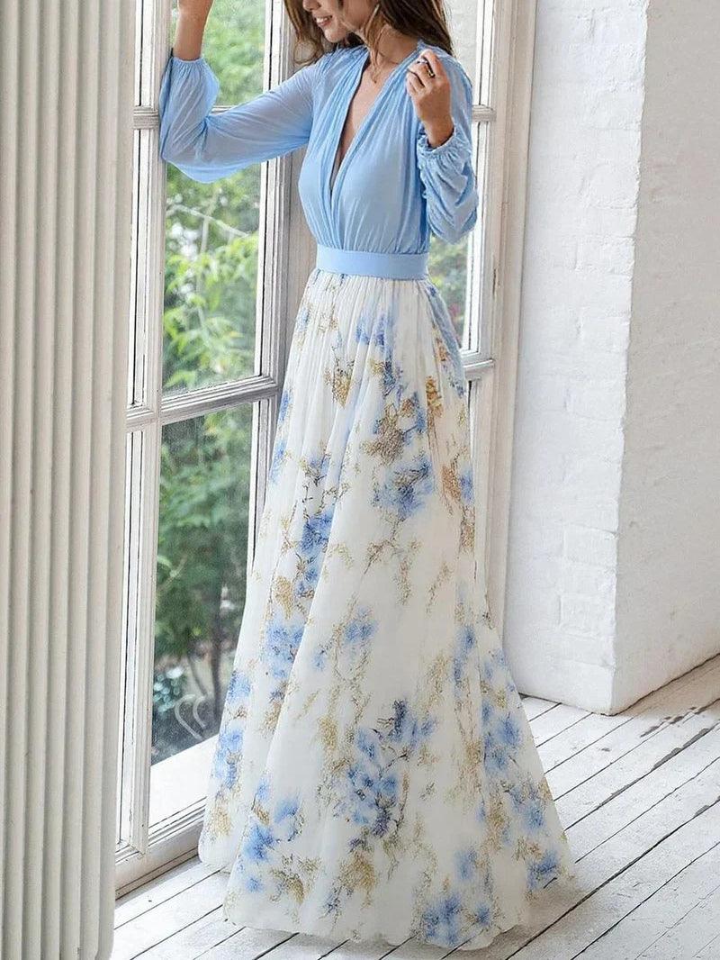 Women’s Floral Print V-Neck Maxi Dress