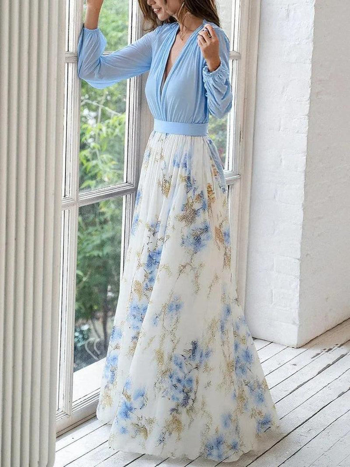 Women’s Floral Print V-Neck Maxi Dress