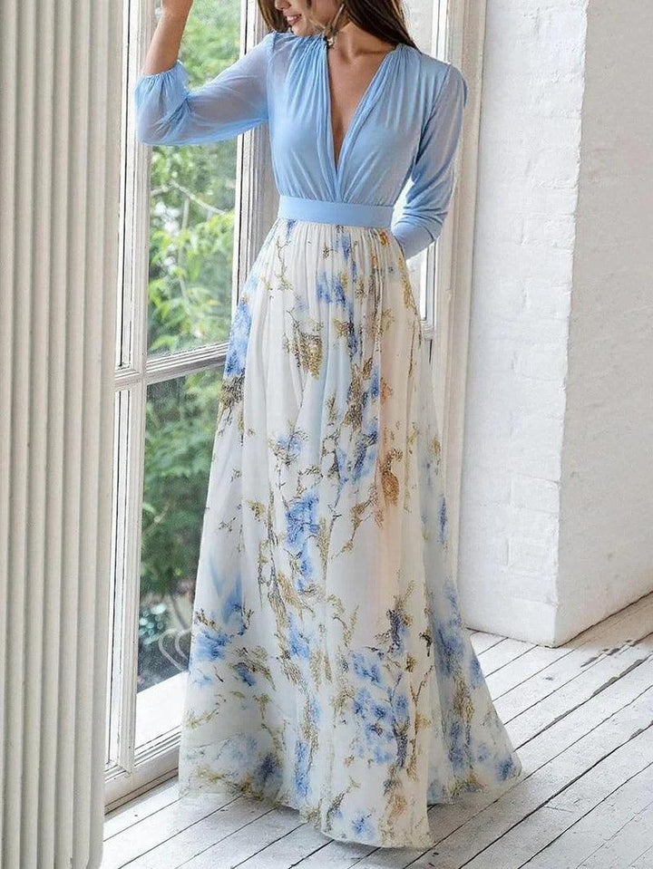Women’s Floral Print V-Neck Maxi Dress