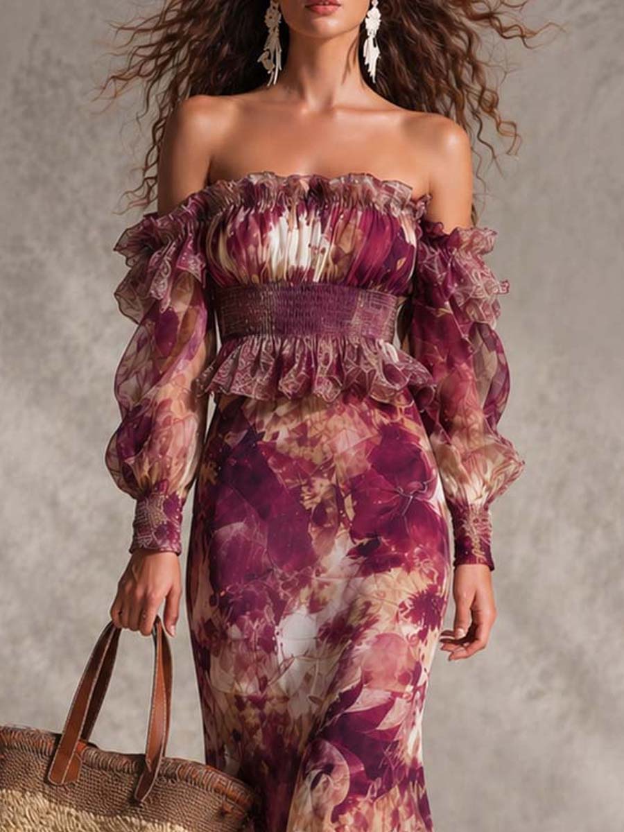 Women’s Rose Pink Off-Shoulder Floral Maxi Dress