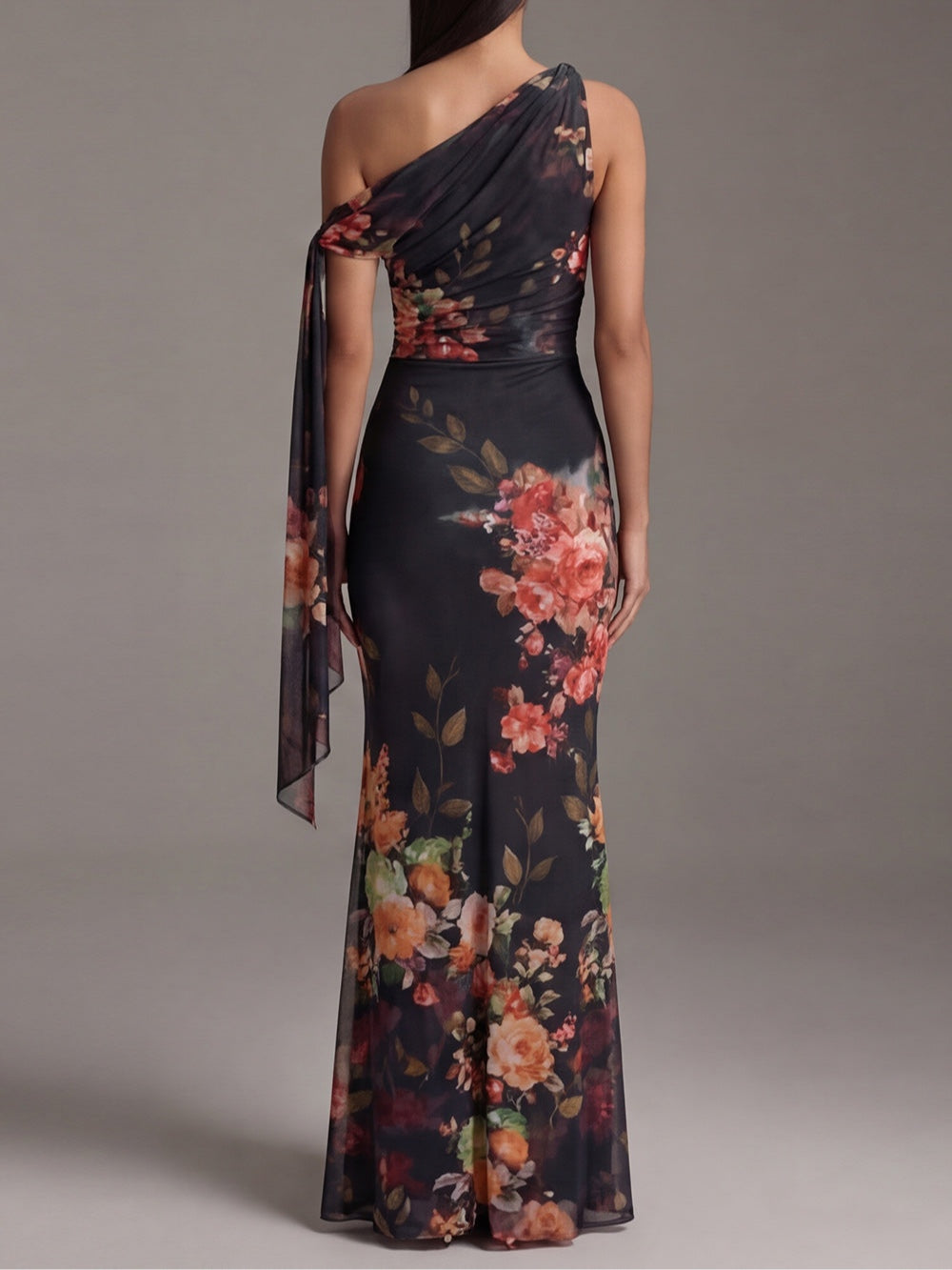 Women’s Black One Shoulder Printed Maxi Dress