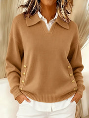 Women’s Collared V-Neck Long Sleeve Sweater
