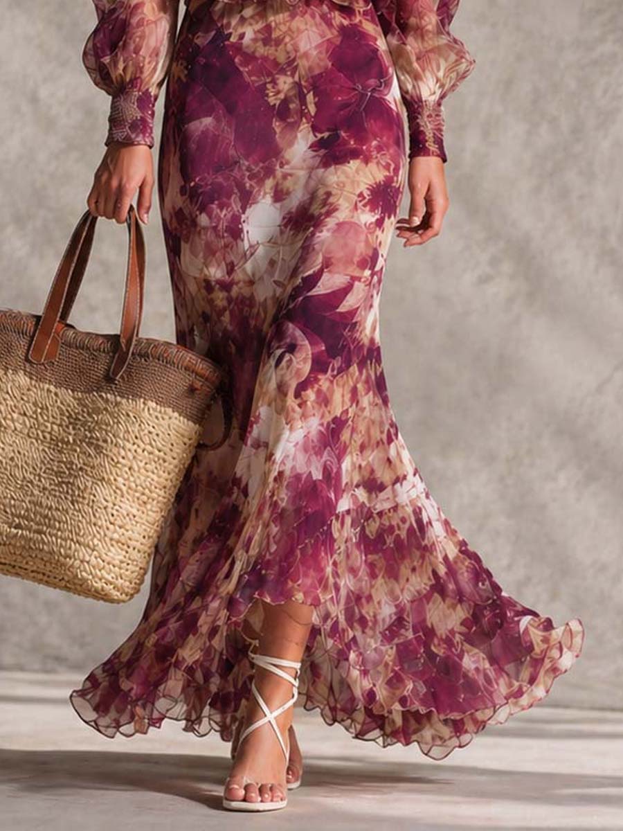 Women’s Rose Pink Off-Shoulder Floral Maxi Dress