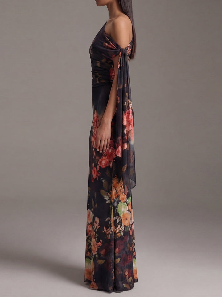 Women’s Black One Shoulder Printed Maxi Dress