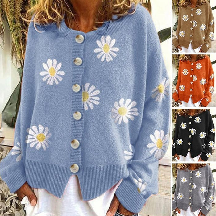 Women’s Daisy Print Button Up Cardigan