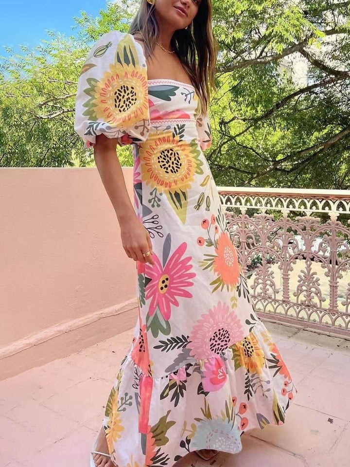 Women’s Square Neck Floral Print Maxi Dress