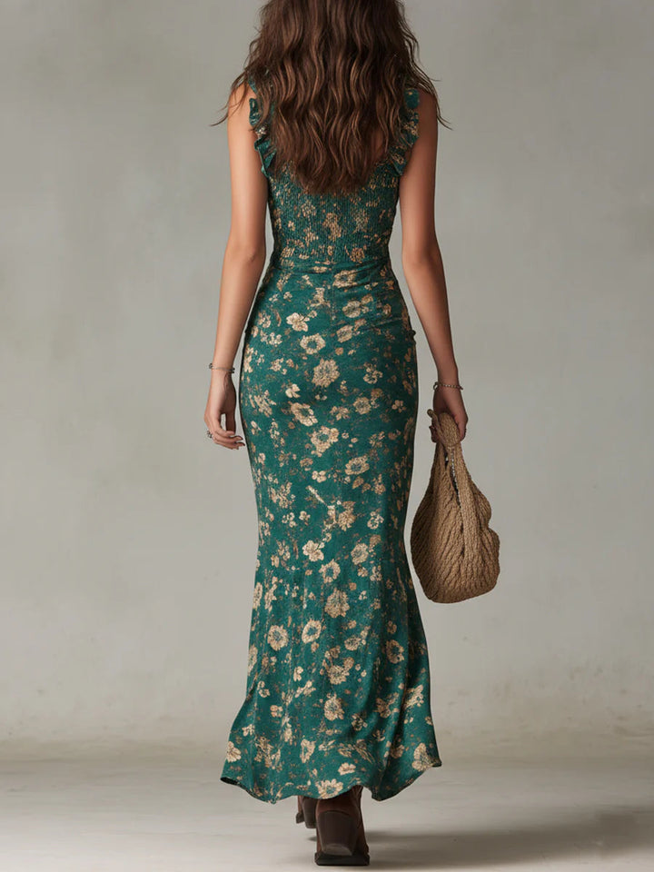 Women’s Boho Printed Ruffle Sleeve Maxi Dress