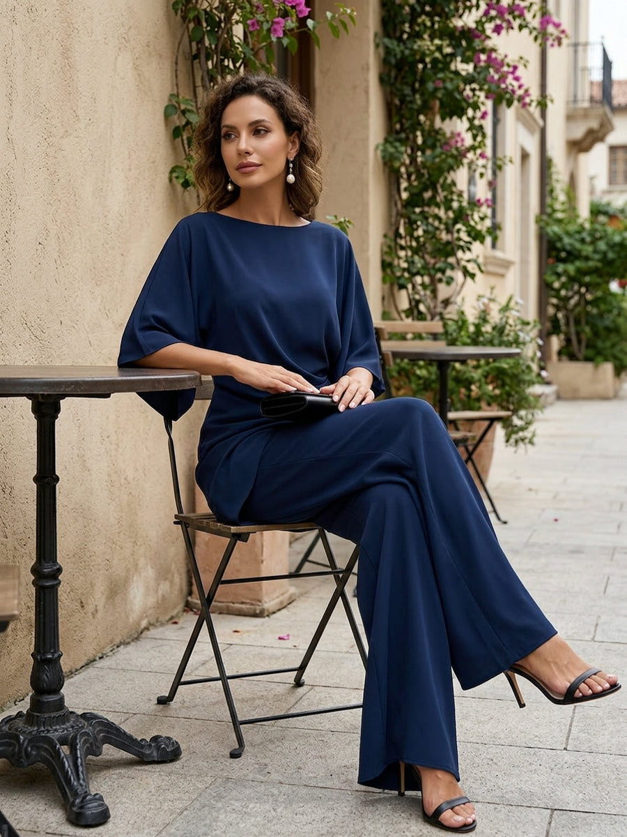 Women’s Draped Asymmetric Wide-Leg Two-Piece Set