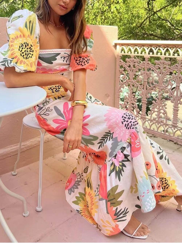 Women’s Square Neck Floral Print Maxi Dress