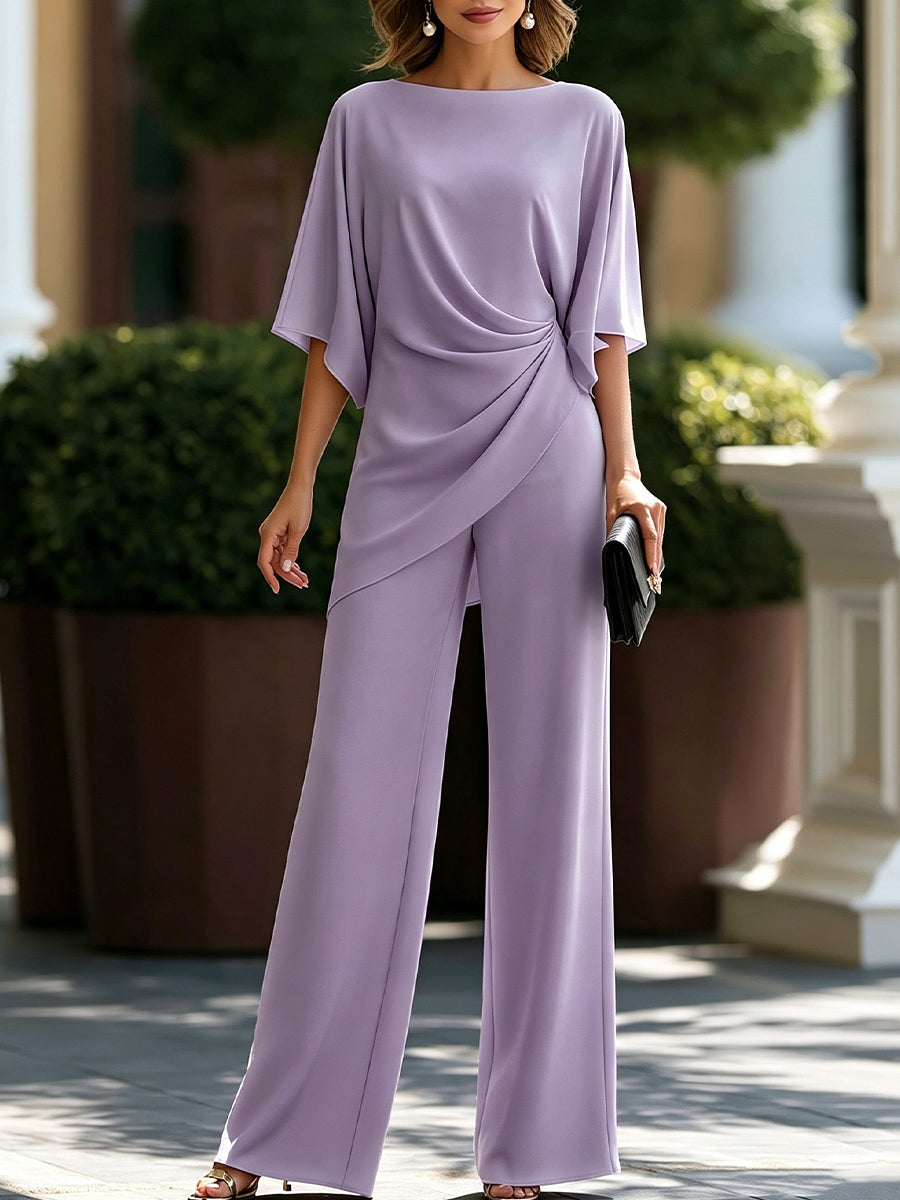 Women’s Draped Asymmetric Wide-Leg Two-Piece Set