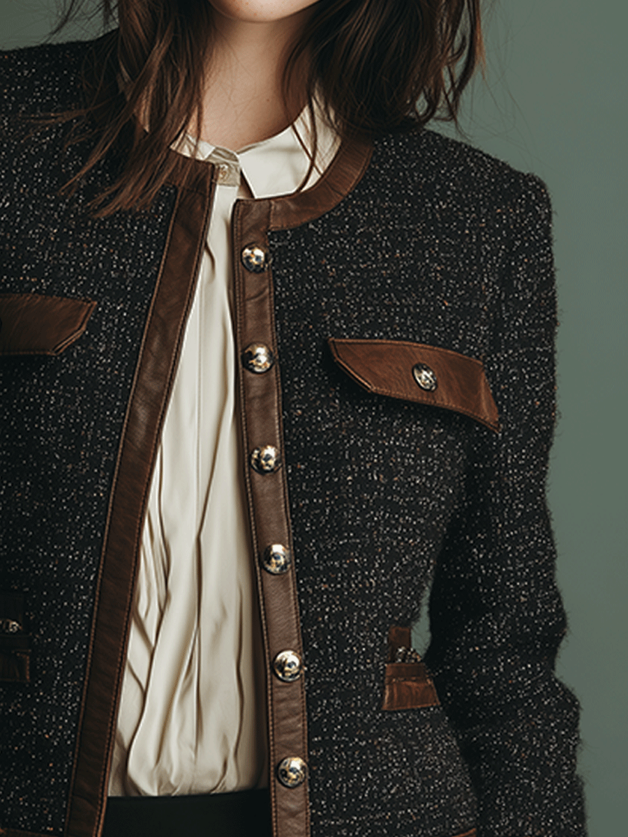 Women’s Vintage Inspired Contrast Trim Textured Jacket
