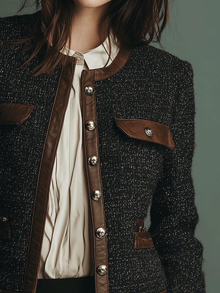 Women’s Vintage Inspired Contrast Trim Textured Jacket