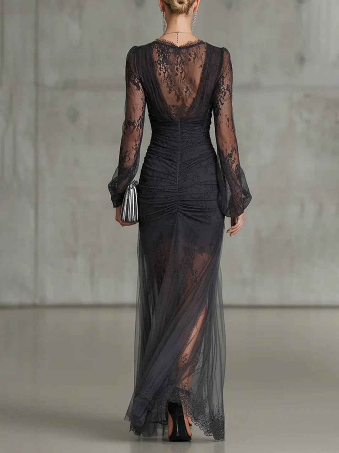 Women’s Ruched Dark Gray Maxi Dress