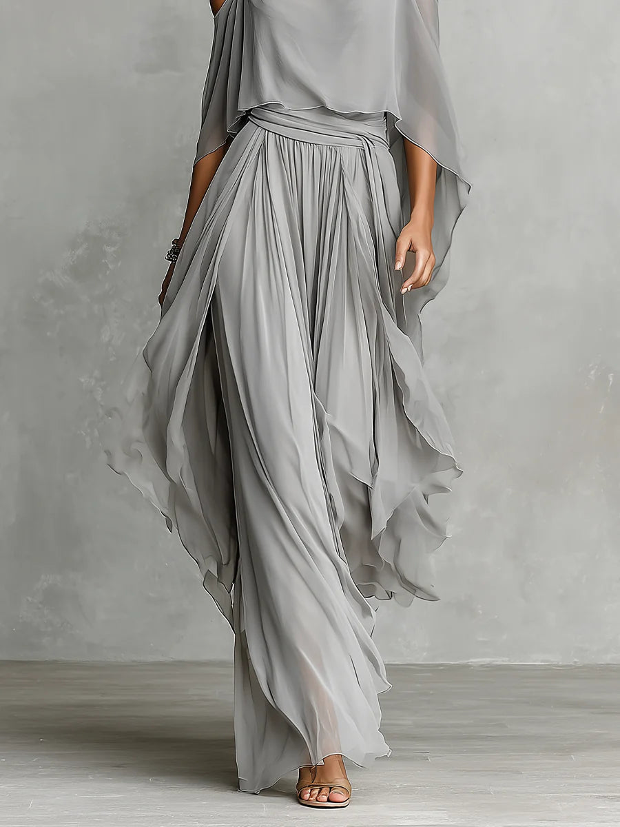 Women’s Grey Off Shoulder Two Piece Camisole And Trousers Set