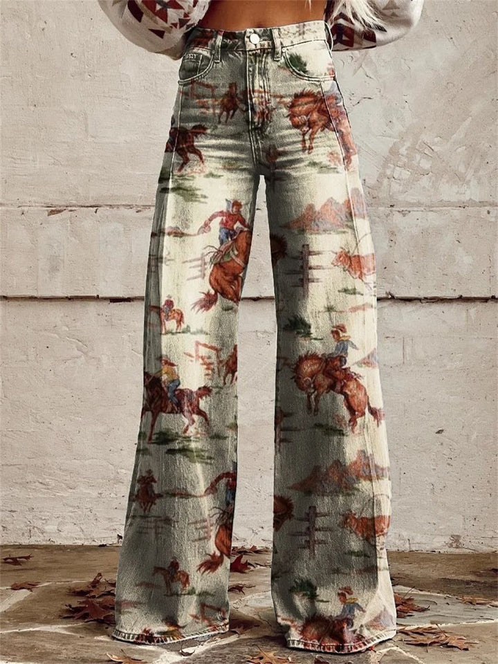Women’s Vintage Printed Wide Leg Pants