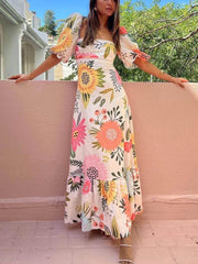 Women’s Square Neck Floral Print Maxi Dress