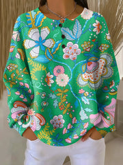 Women’s Colorful Boho Floral Knit Sweater