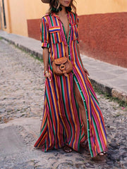 Women’s Summer Striped Two Piece Shirt And Maxi Skirt Set