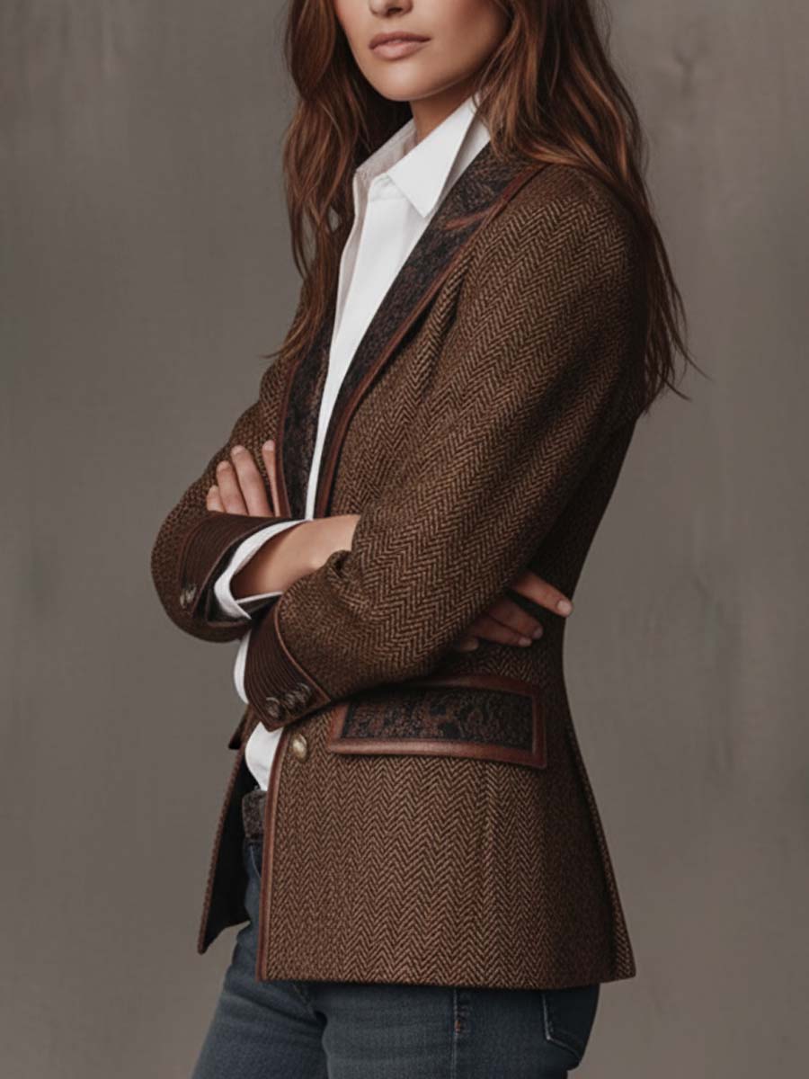 Full length sleeve of the herringbone blazer