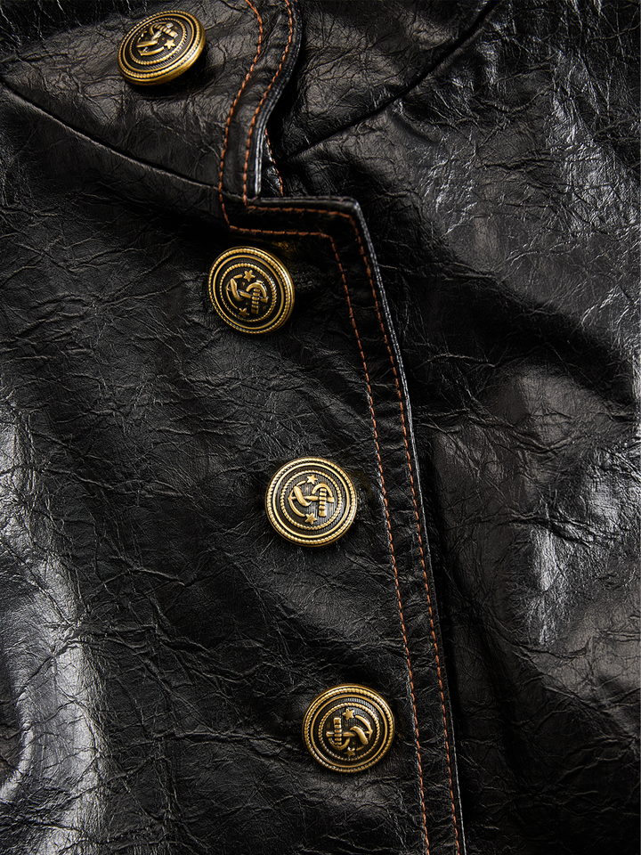 Women’s Retro Stand Collar Metal Button Jacket
