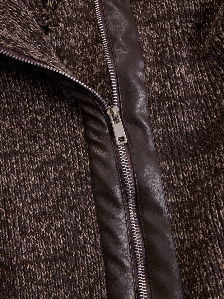 Women’s Brown Asymmetric Zip Ribbed Knit Jacket