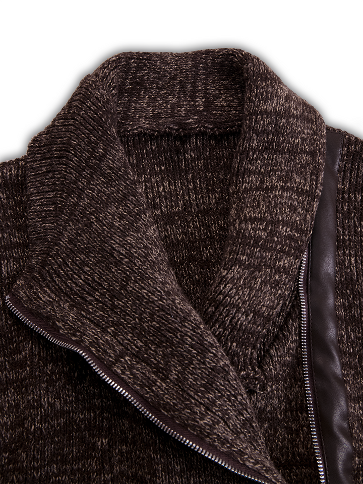 Women’s Brown Asymmetric Zip Ribbed Knit Jacket
