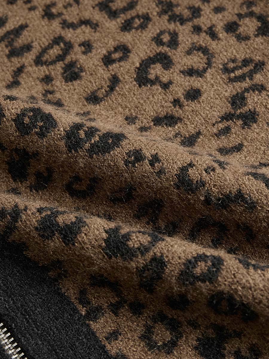 Women’s Vintage Leopard Print Slim Fit Zip Up Cardigan