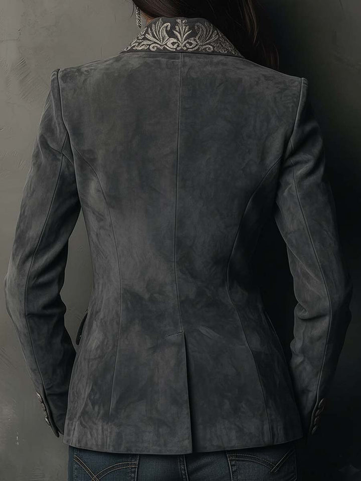 Women’s Charcoal Taupe Embossed Floral Blazer