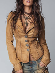 Women’s Slim-Fit Vintage-Style Washed Khaki Trucker Jacket