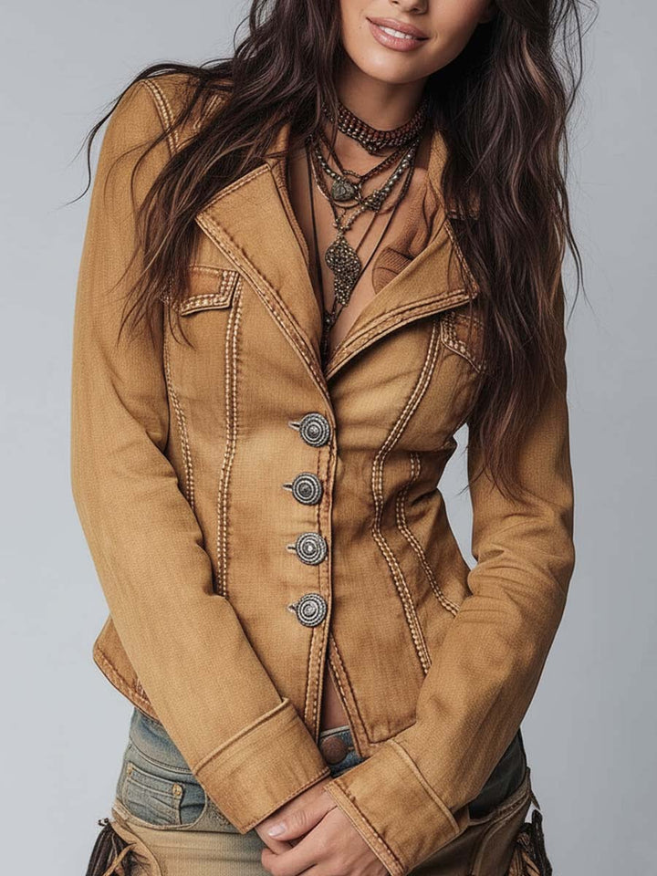 Women’s Slim Fit Vintage Washed Khaki Trucker Jacket