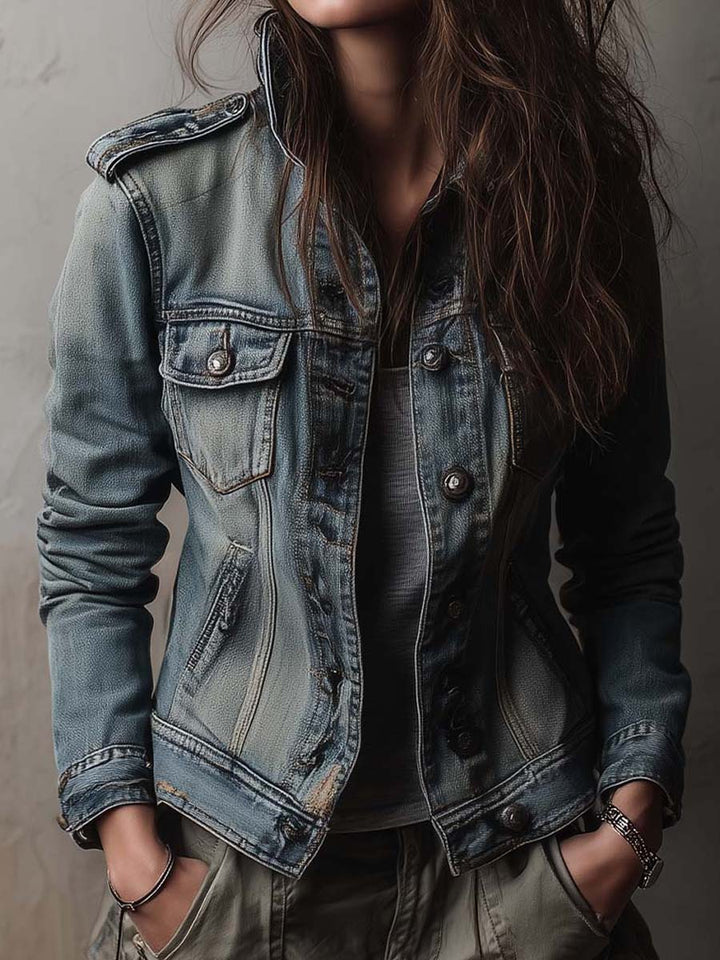 Women’s Washed Faded Utility Trucker Jacket