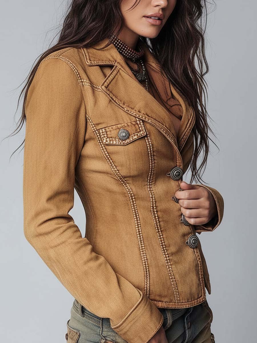 Women’s Slim Fit Vintage Washed Khaki Trucker Jacket
