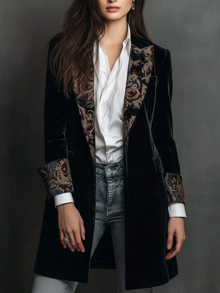 Men’s Black Baroque Print Lapel Slim Fit Blazer