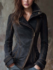 Women’s Vintage Washed Charcoal Moto Jacket