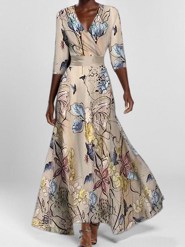 Women’s Elegant Mid Sleeve Evening Maxi Dress