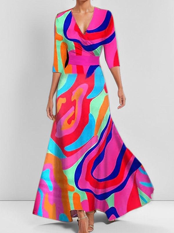 Women’s Elegant Mid Sleeve Evening Maxi Dress