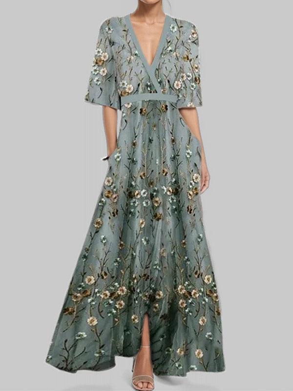 Women’s Elegant Mid Sleeve Evening Maxi Dress