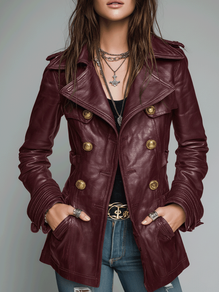 Women’s Vintage Black Double-Breasted Biker Jacket