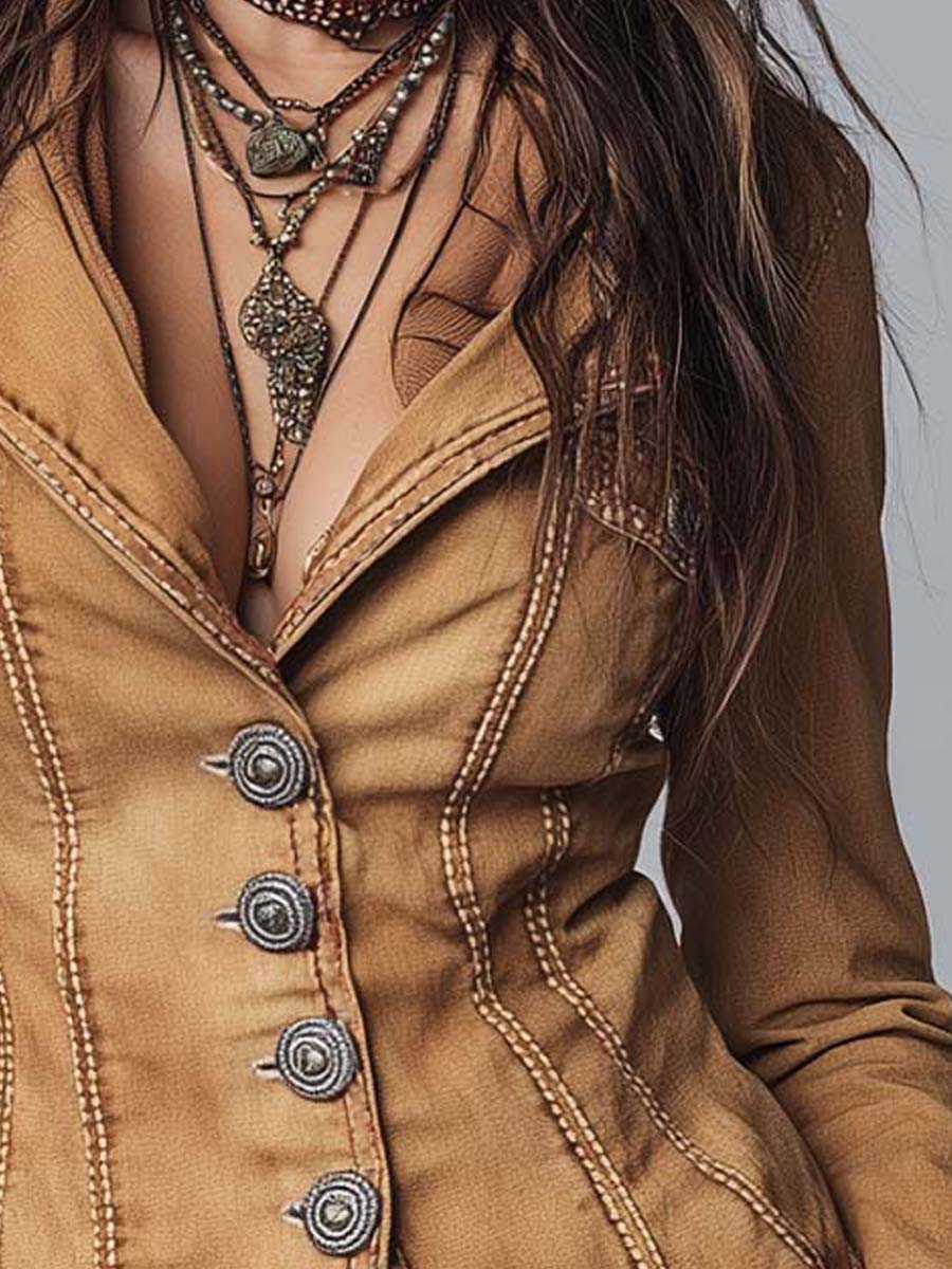 Women’s Slim Fit Vintage Washed Khaki Trucker Jacket