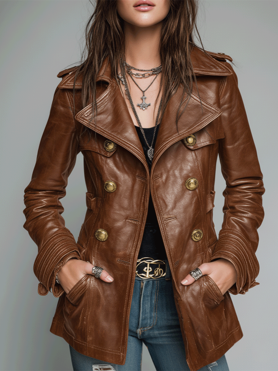 Women’s Vintage Black Double-Breasted Biker Jacket