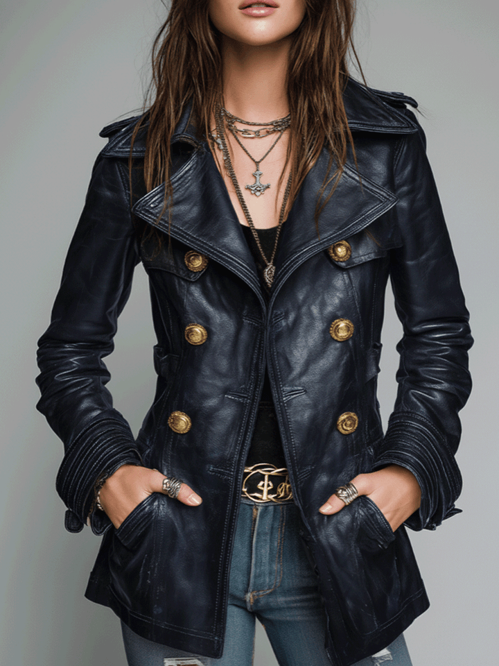 Women’s Vintage Black Double-Breasted Biker Jacket