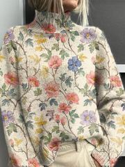 Women’s Floral Turtleneck Long Sleeve Sweater