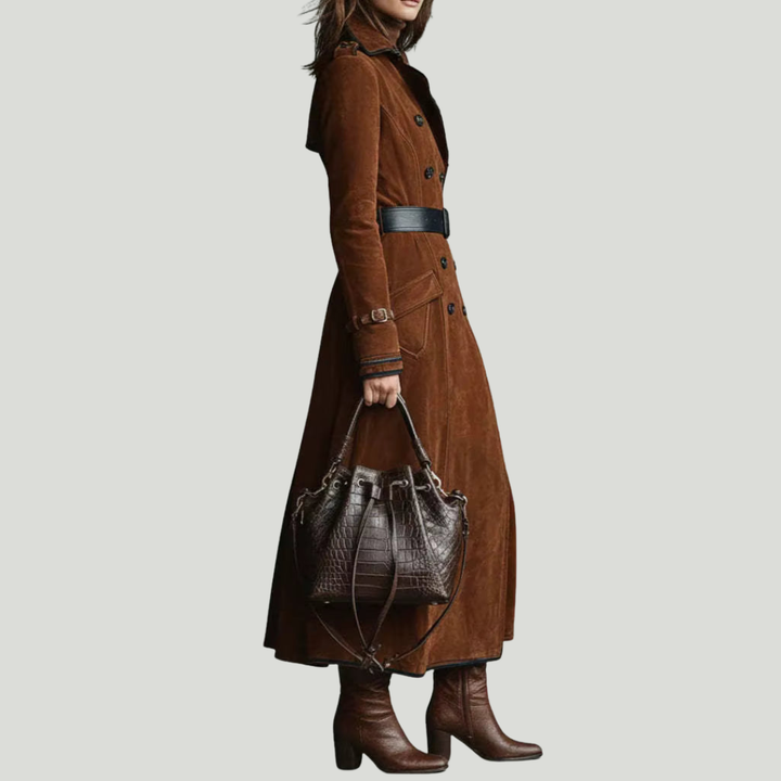 Women’s Long Double Breasted Belted Trench Coat