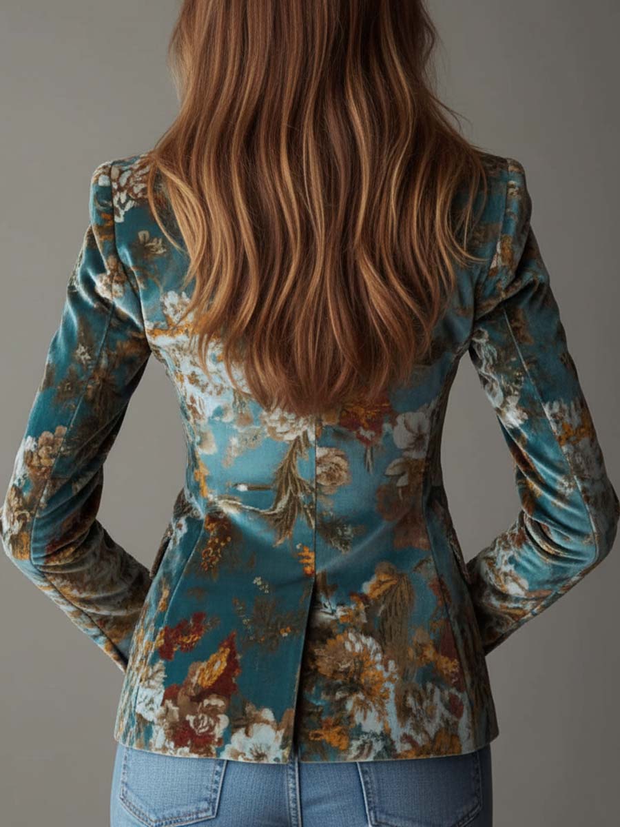 Women’s Vintage Teal Floral Tailored Blazer