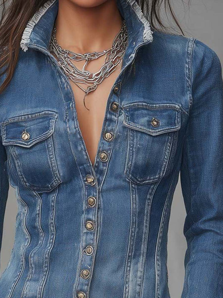 Women’s Fitted Frayed Edge Button Front Shacket