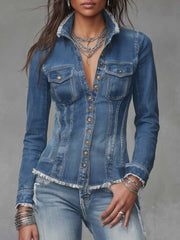 Women’s Fitted Frayed Edge Button Front Shacket