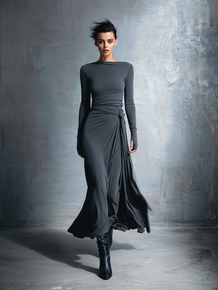 Women’s Side Knot Tie Waist Maxi Dress
